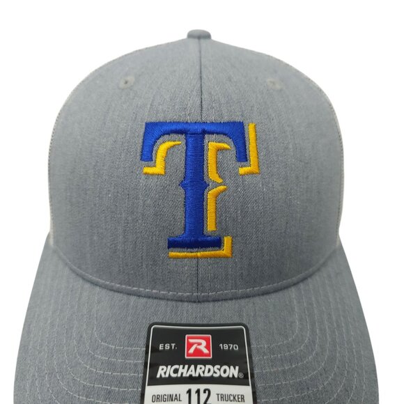 Blue Gold Embroidered T Logo Mesh Snapback Cap Trucker Baseball Hat Richardson - Picture 7 of 13